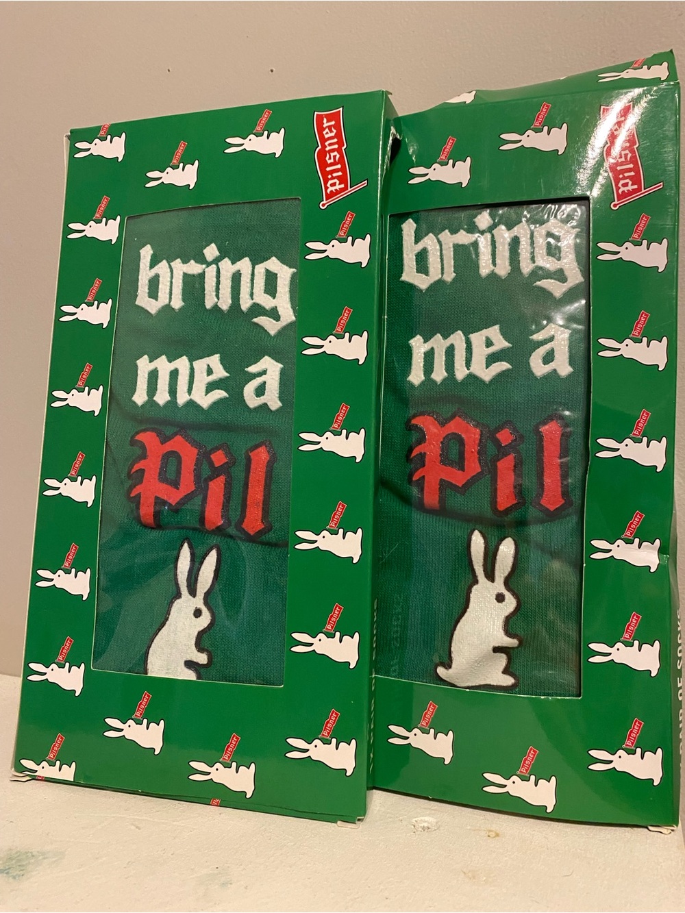 Bring Me A Pilsner Green Novelty Socks - Pilsner Bunny Design